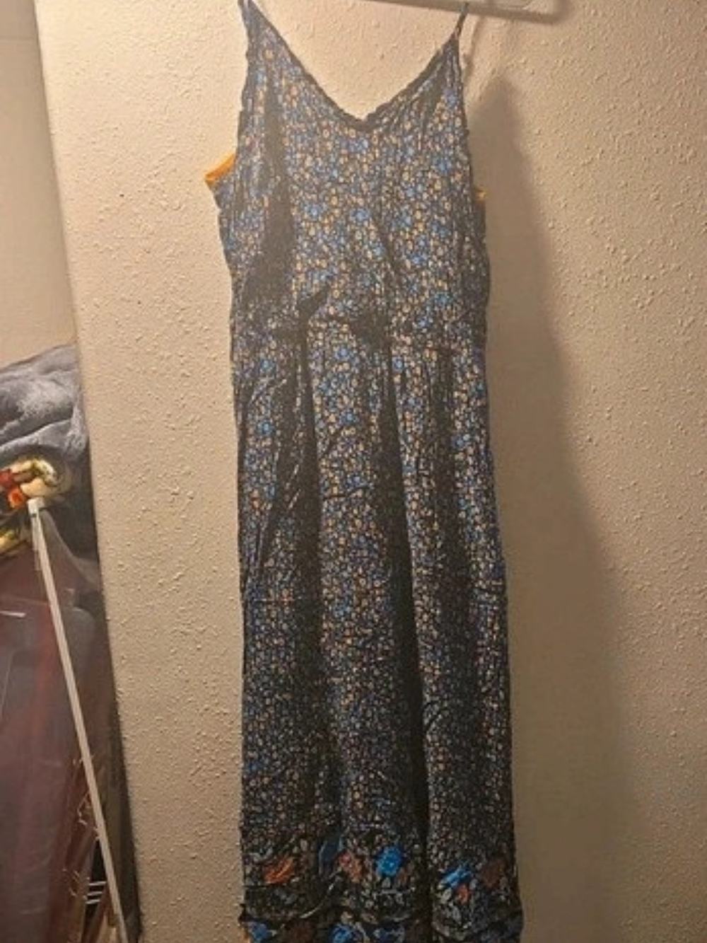 Floral V-Neck Maxi Dress in Navy Blue
